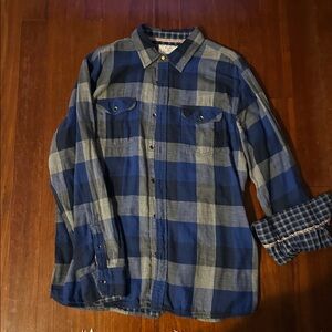 Blue and Gray Plaid Button-Up Shirt (Flag & Anthem)